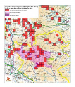 Red squirrel recorded presence 2014 Yorkshire Dales